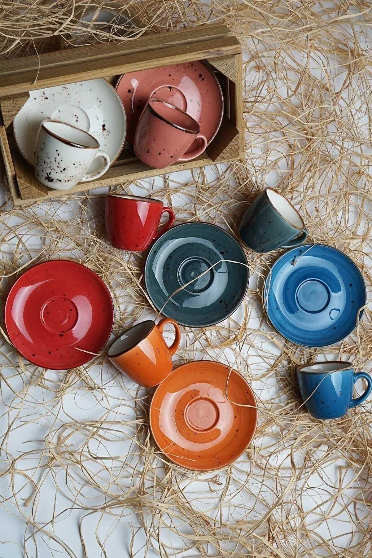 Комплект малки чаши за кафе / Порцеланови чаши за кафе / Цветни чаши