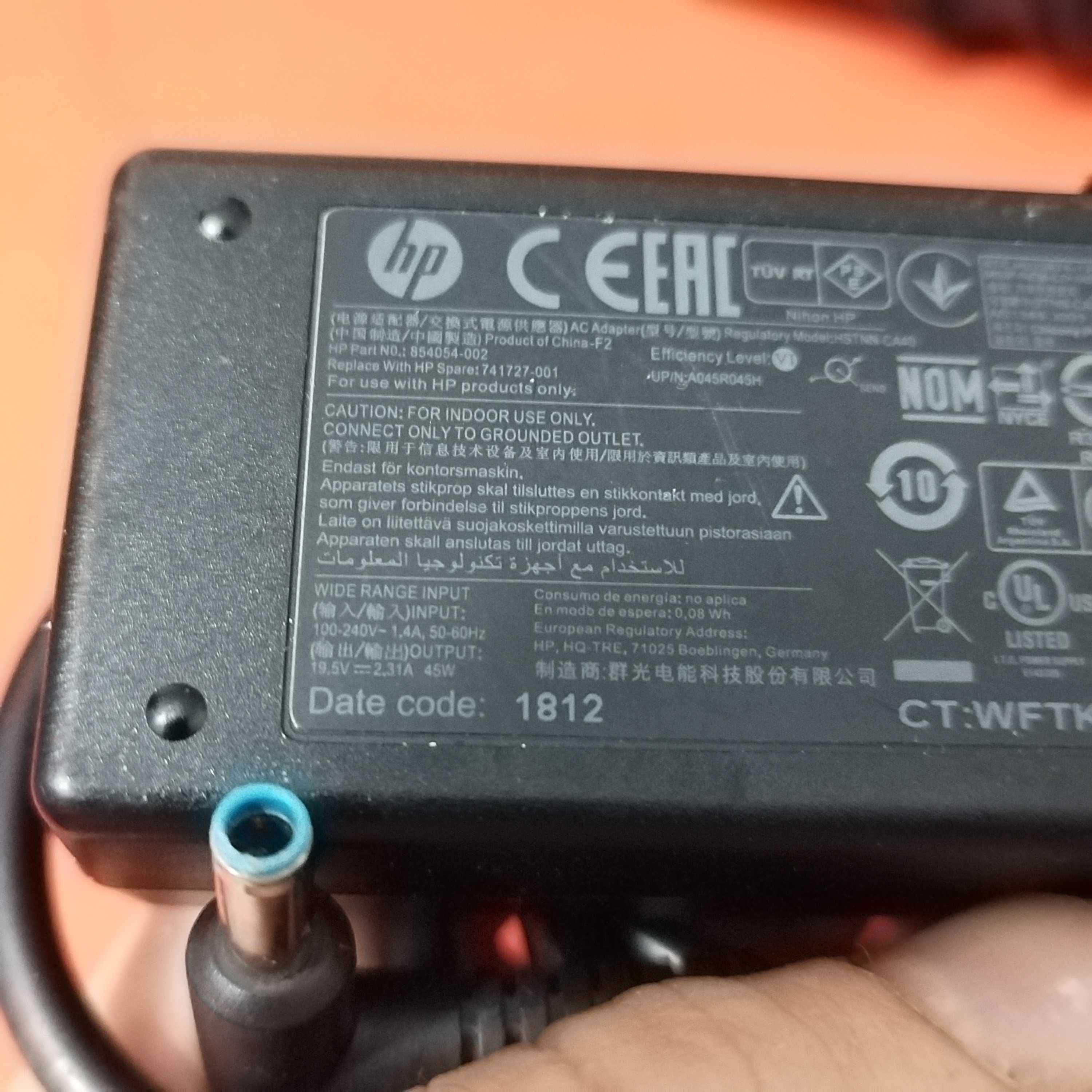 Incarcator laptop HP pin subtire 45W