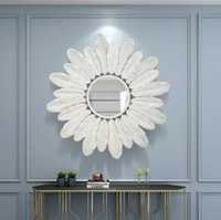 Oglinda decor perete pene albe diametru 80cm -LIVRARE GRATUITA