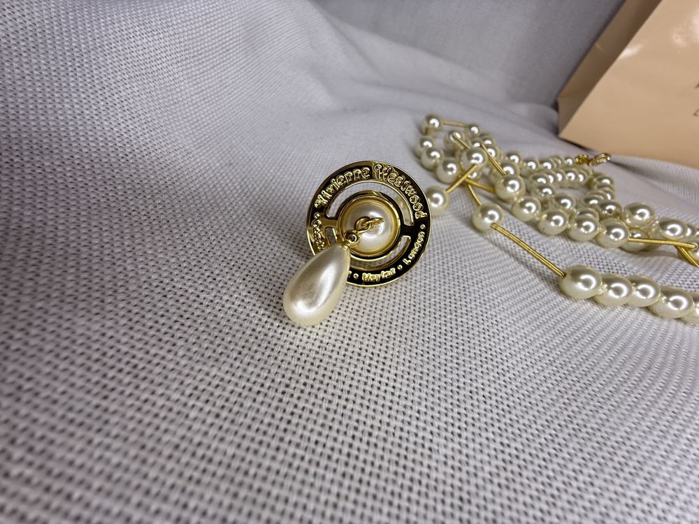 VIVIENNE Westwood colier ”broken pearl”, perle/auriu, pietre