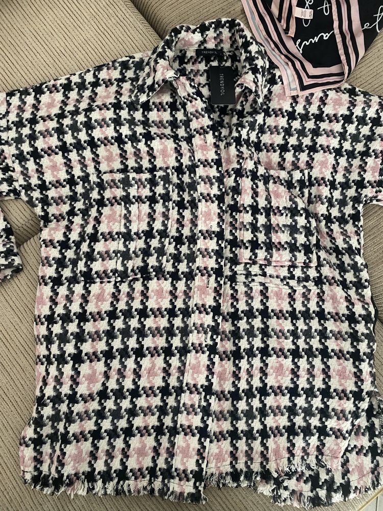 Trendyol oversize връхна риза пепит L с подарък
