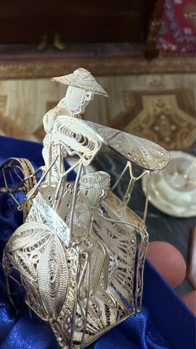 Sculptură filigran din argint – Rickshaw asiatic lucrat manual