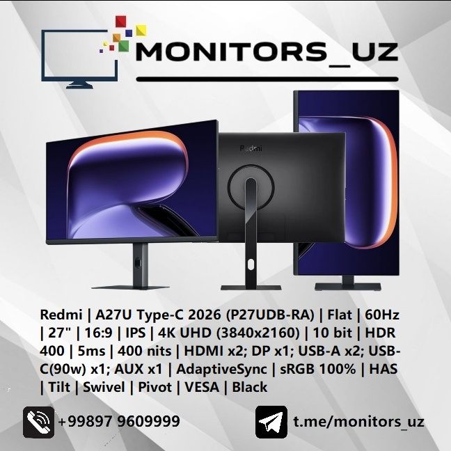 [NEW] монитор Redmi A27U 2026 4K type-c
