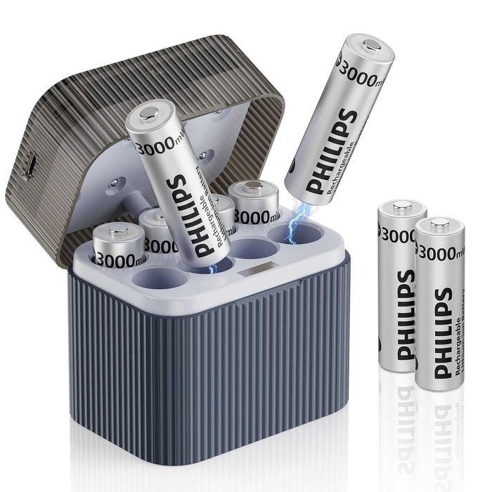 Аккумуляторная батарейка Philips 8 штук ААА + Зарядка Philips из США