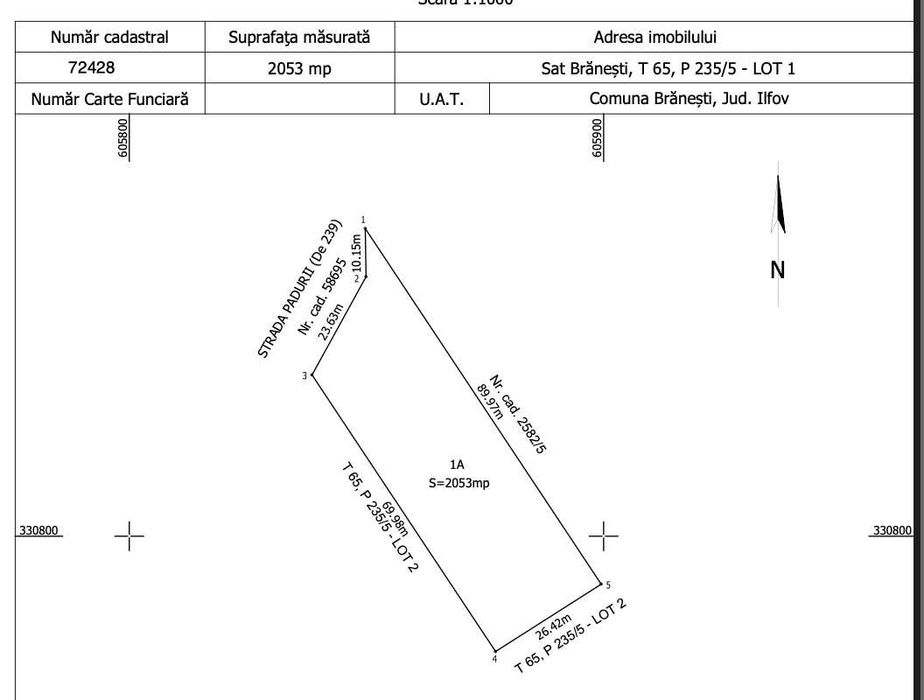 teren branesti utilitati langa teren, zona de case