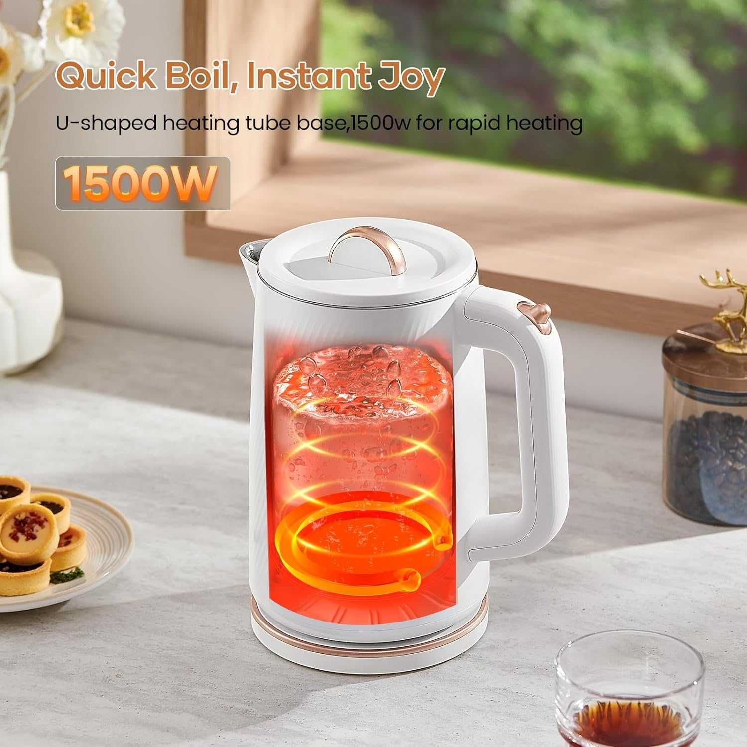 OLEGA Електрическа кана за вряща вода, 1500W 1,8L с лек ДЕФЕКТ