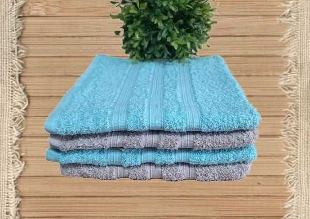 Set 4 prosoape medii de baie, 2buc bleu + 2buc gri, Bumbac Organic
