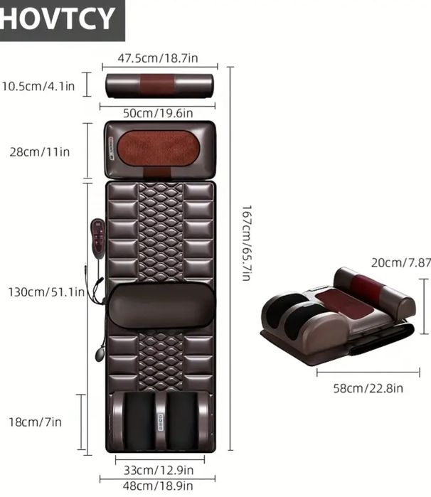 Dhovtcy Масажен килим за цялото тяло с 10 вибриращи възла и топлина, р