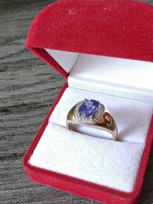 Inel aur 14k, Tanzanit 2.15 ct si zircon natural