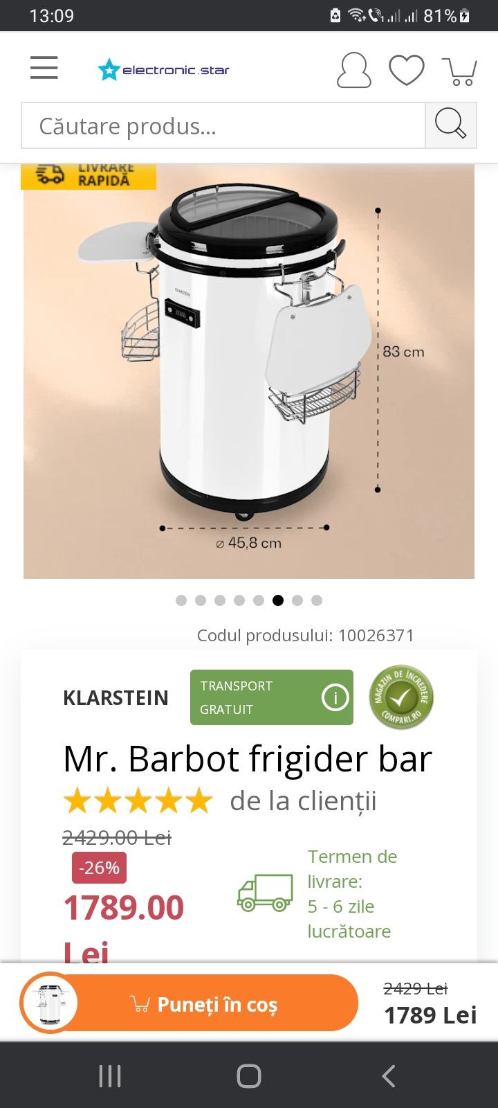 Mr.Barbot frigider bar,50L,gri