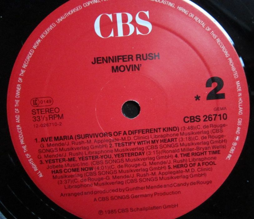 cadou deosebit Movin'  Jennifer Rush mint Olanda 1985