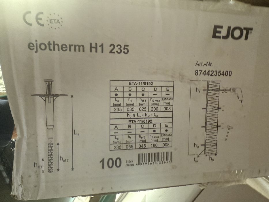 Dibluri vata bazaltica ejot h1 235mm si flanse 140mm