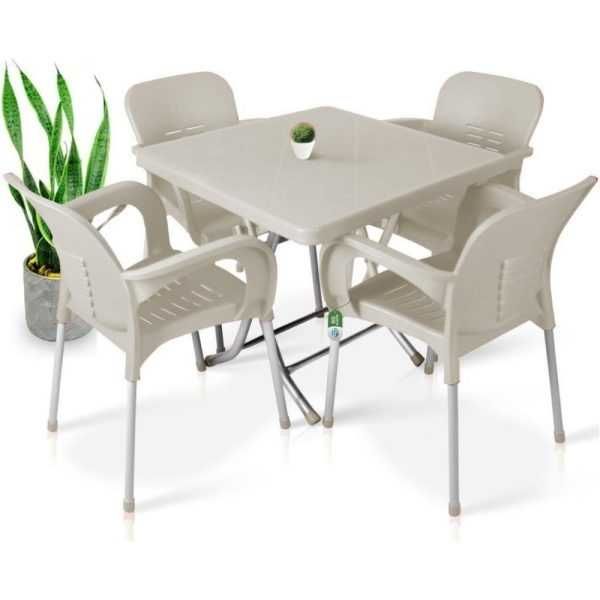 Комплект маса +4 стола 7 цвята син сив бежов зелен оранж червен мод.8