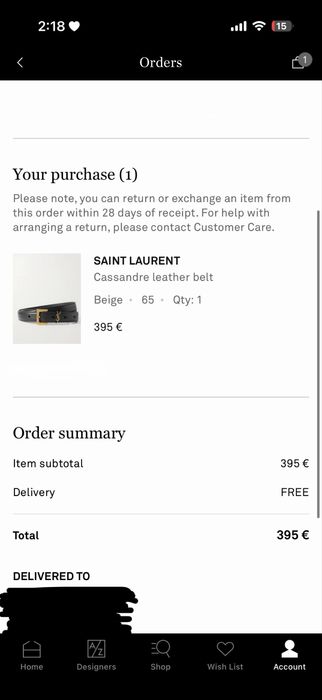 Оригинален колан на YSL Saint Laurent 65см