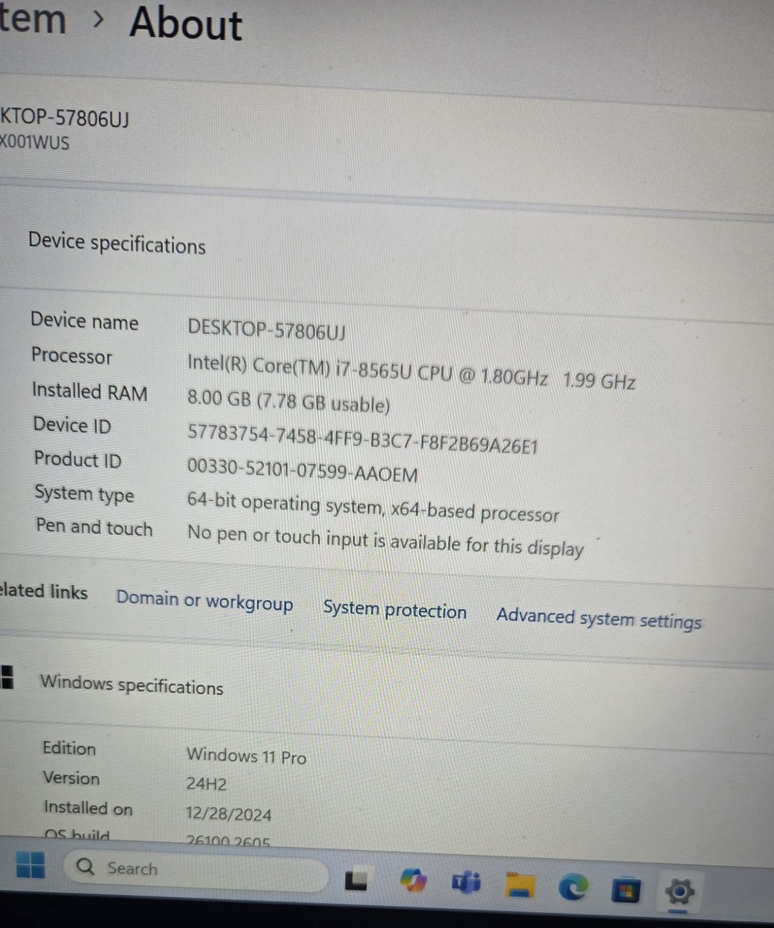 Lenovo ThinkPad T490S-i7x1.99GHz-8RAM-256ssd-W11P