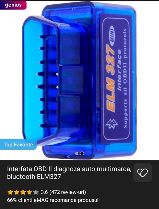 Interfata OBD II diagnoza auto multimarca, bluetooth ELM327