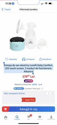 Pompa de san electrica Lorelli Daily Comfort, LED touch screen, 3 modu