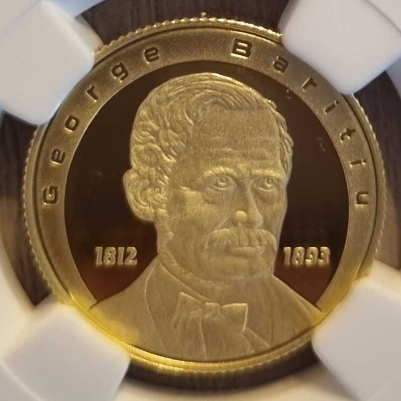 Moneda aur BNR 100 Lei, George Baritiu, gradata NGC PF 69 Top Pop