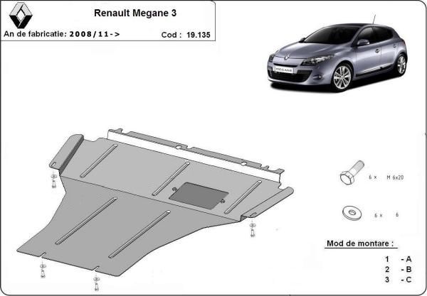 Scut motor metalic pentru Renault Megane 2003-prezent - otel 2mm