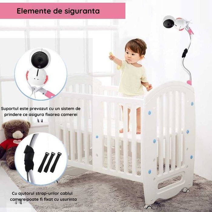 Suport pentru baby monitor/camera copil, universal si ajustabil, roz