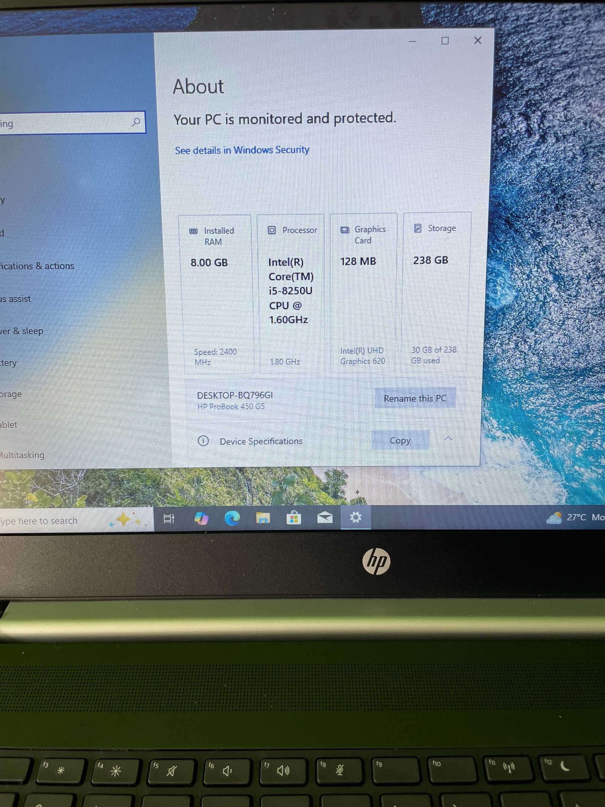HP ProBook G5 - 15.6'', i5-8250U, 8GB RAM, 256GB NVMe SSD PCle