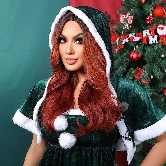 Ефектна омбре оранжева перука с тъмни корени на път