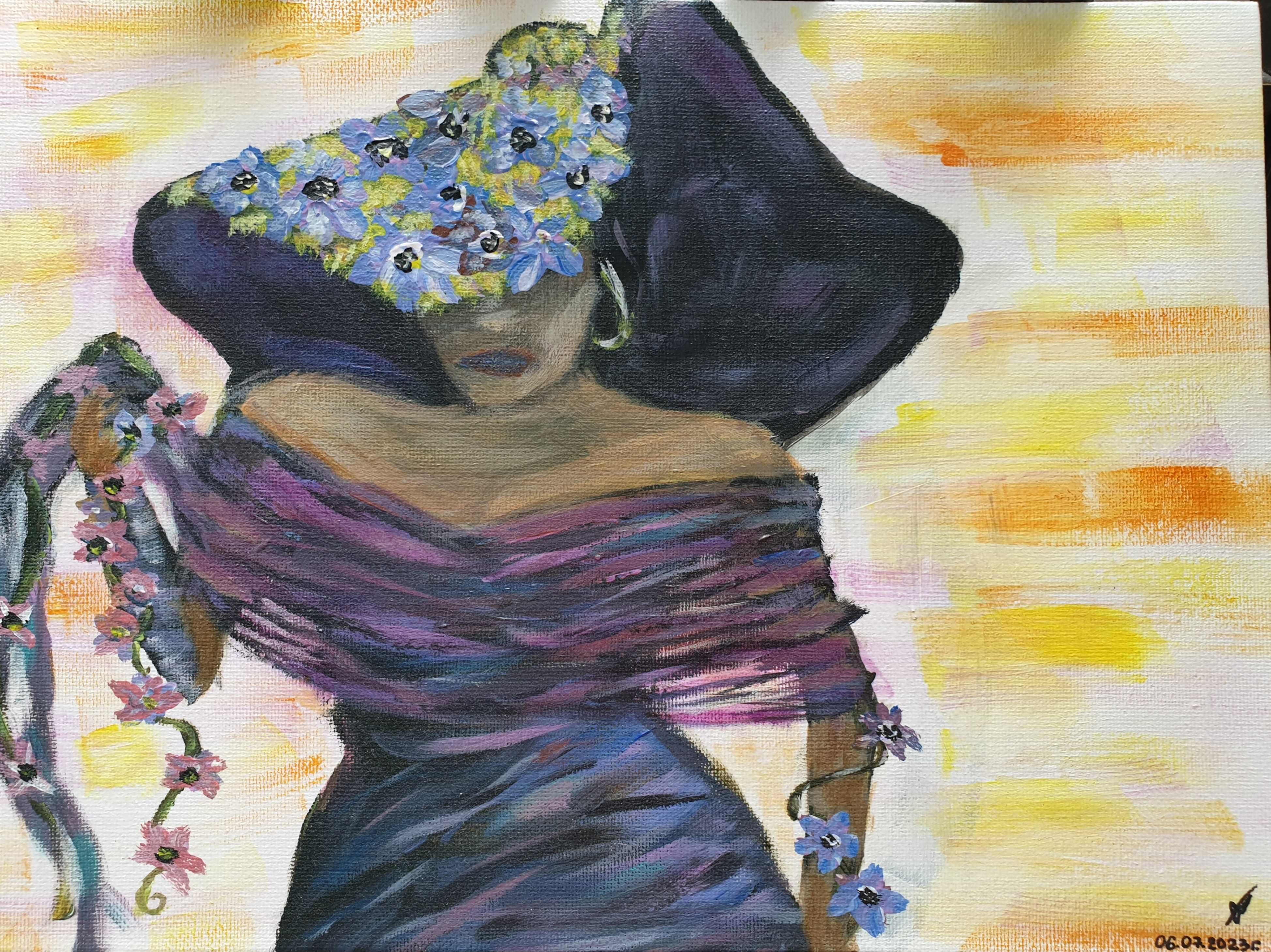 Картина с акрилни бои "Тhe purple lady"