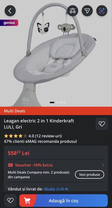 Balansoar leagan electric Kinderkraft 2 in 1 ca nou