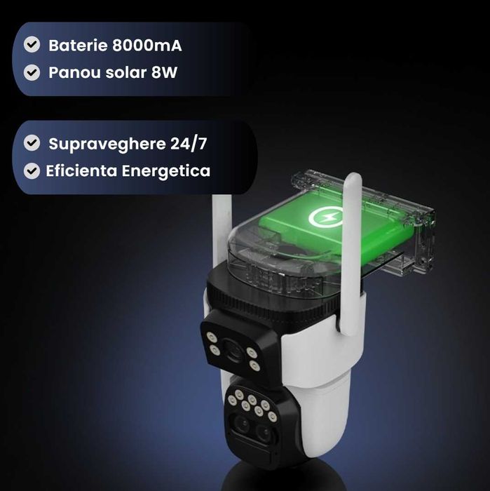 Camera Supraveghere Dubla, ZOOM 10x, SIM 4G, Solara, Baterie 8000mAh