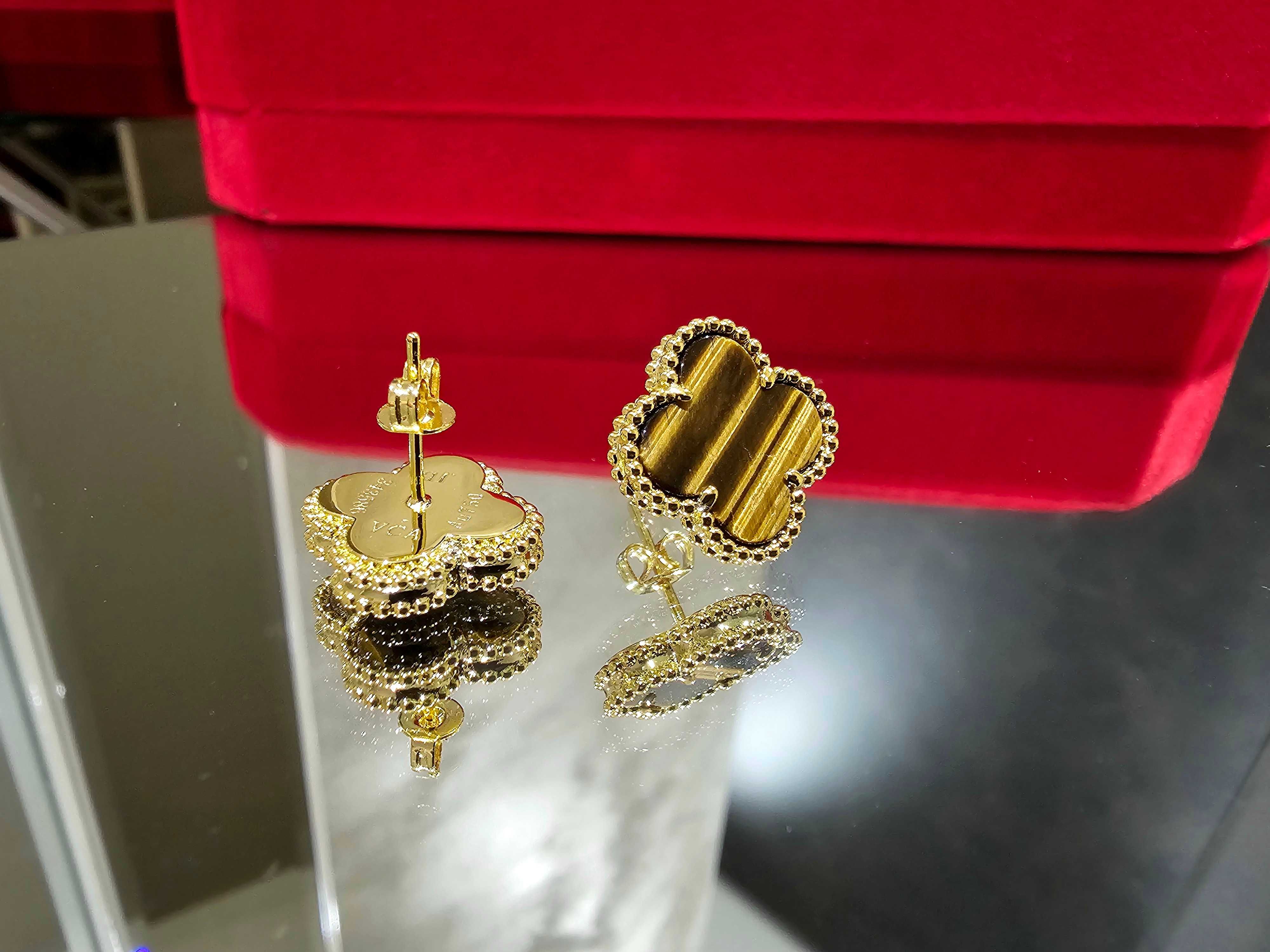 Van Cleef & Arpels VCA Gold Tiger Eye Vintage Alhambra Дамски Обеци