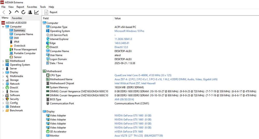Kit gaming Intel i5 4690K + Asus Z97-A + 16GB RAM Corsair