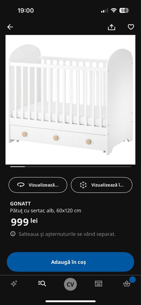 Patuț IKEA + saltea IKEA