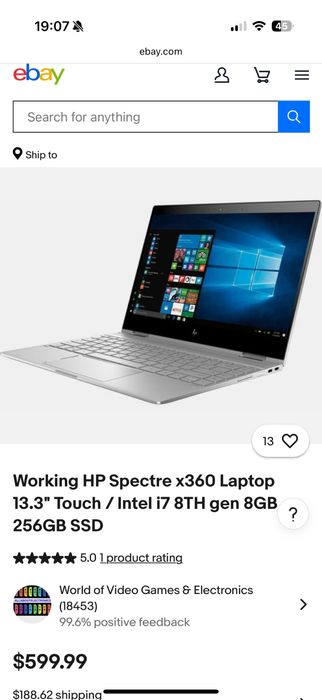 Laptop HP spectre 13 i7 8th gen