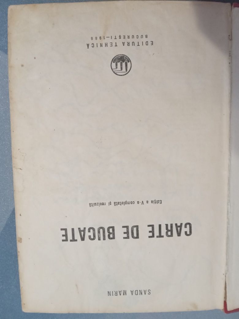 CARTE DE BUCATE-SANDA MARIN, Editura Tehnica 1966.