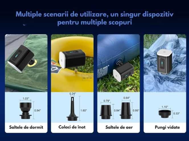 Pompa de aer electrica,3in1, umflare/dezumflare/vidare, Baterie1200mAh