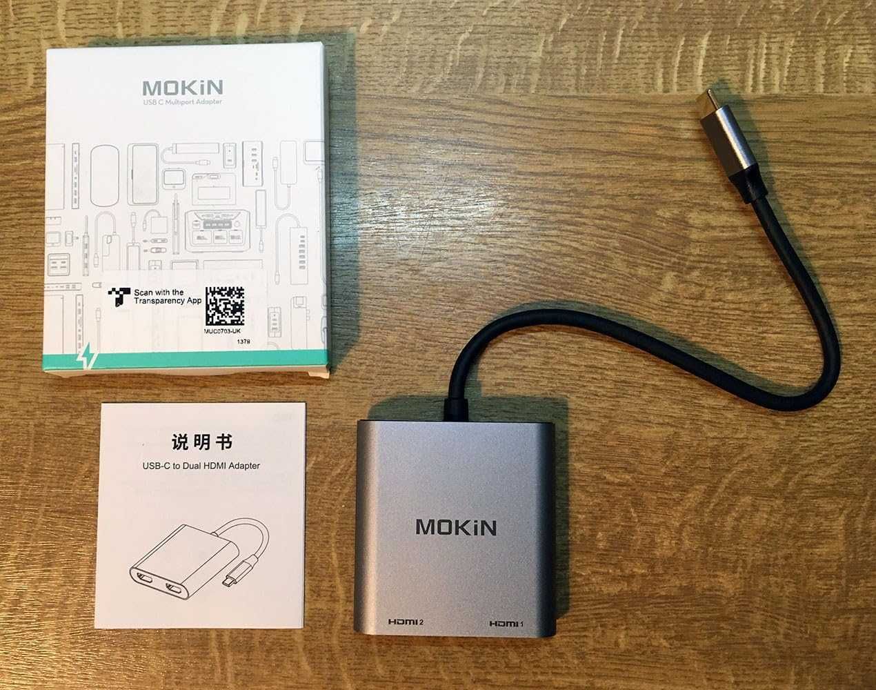 MOKiN USB C към двоен HDMI адаптер, 2 В 1 за монитор 4K/60Hz