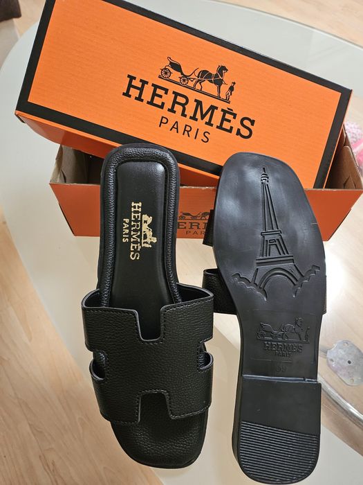 Papuci  hermes alb negru si bronze 36-40