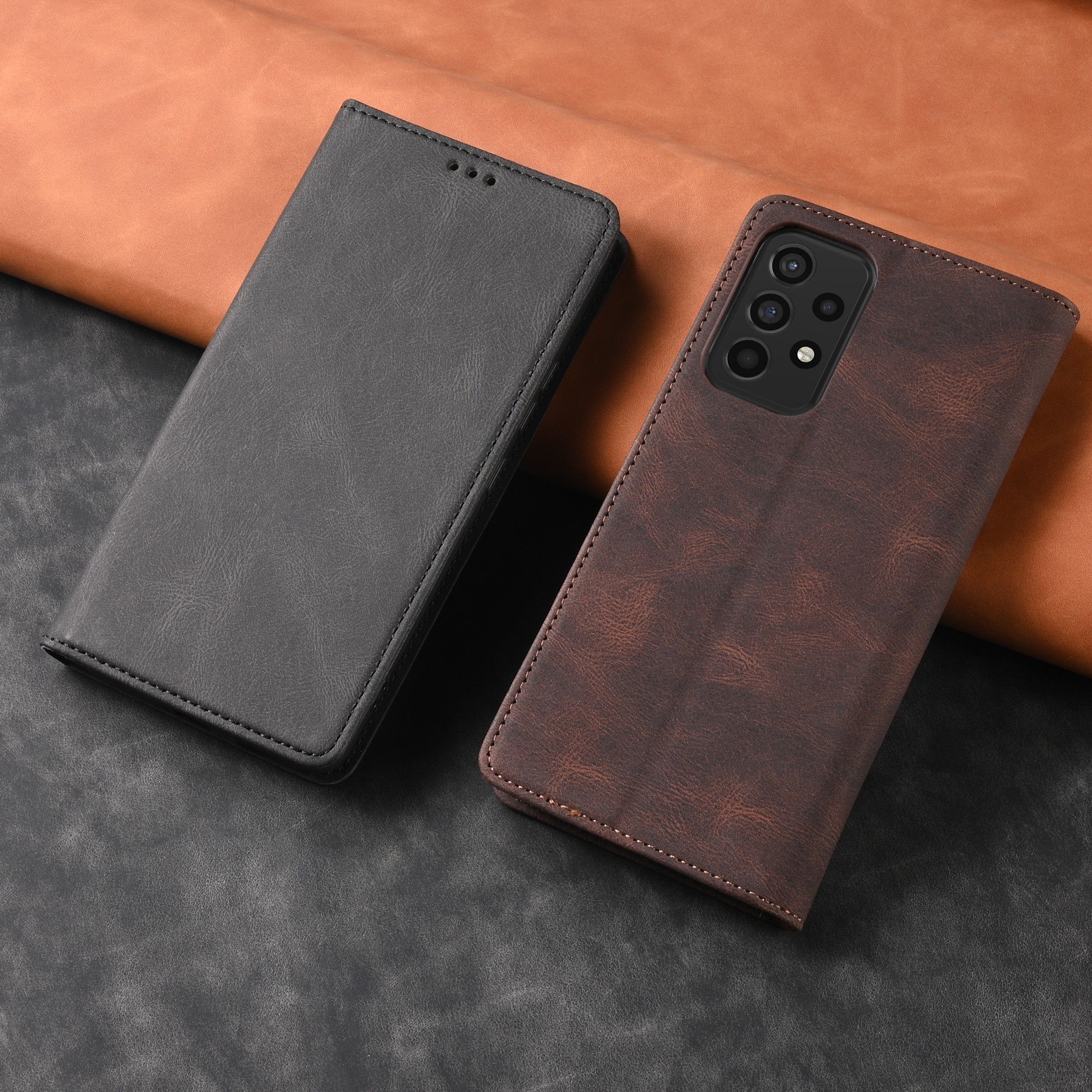Samsung S25,S24 кожен калъф тип портфейл с място за пари и документи