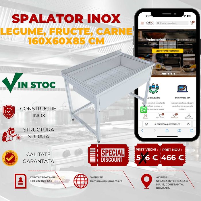 Spalator Inox Pentru Legume, Fructe, Carne In Stoc Diferite Dimensiuni
