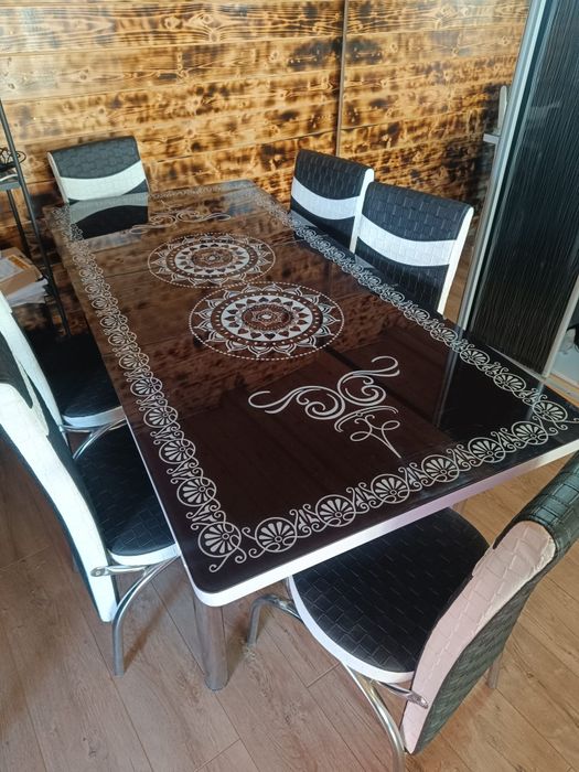 masa sticla  + 6 scaune