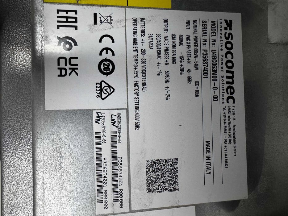 UPS MASTERYS BC+ 60KVA 3/3 400v + Cabinet BATERII LONG LIFE - Garantie