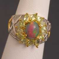 M54 inel argint 925 cu opal multicolor si peridot