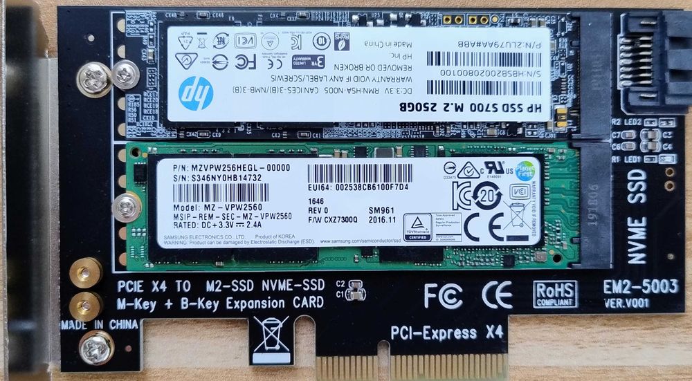 Kit RAID1 - 2 x 250GB M.2 SSD NVMe+SATA 38Gbps