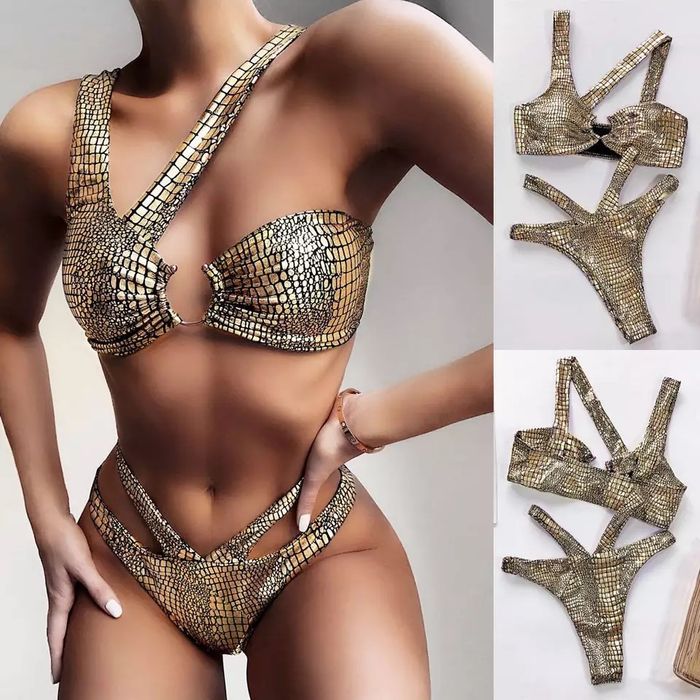 Costum baie C87 (Daira-Shop.ro) Auriu Negru bretele Push Up Brazilian