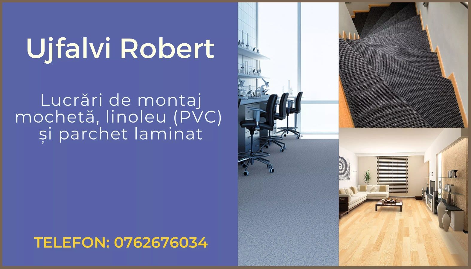 Execut lucrări de montaj mochetă, PVC (linoleu) și parchet laminat.