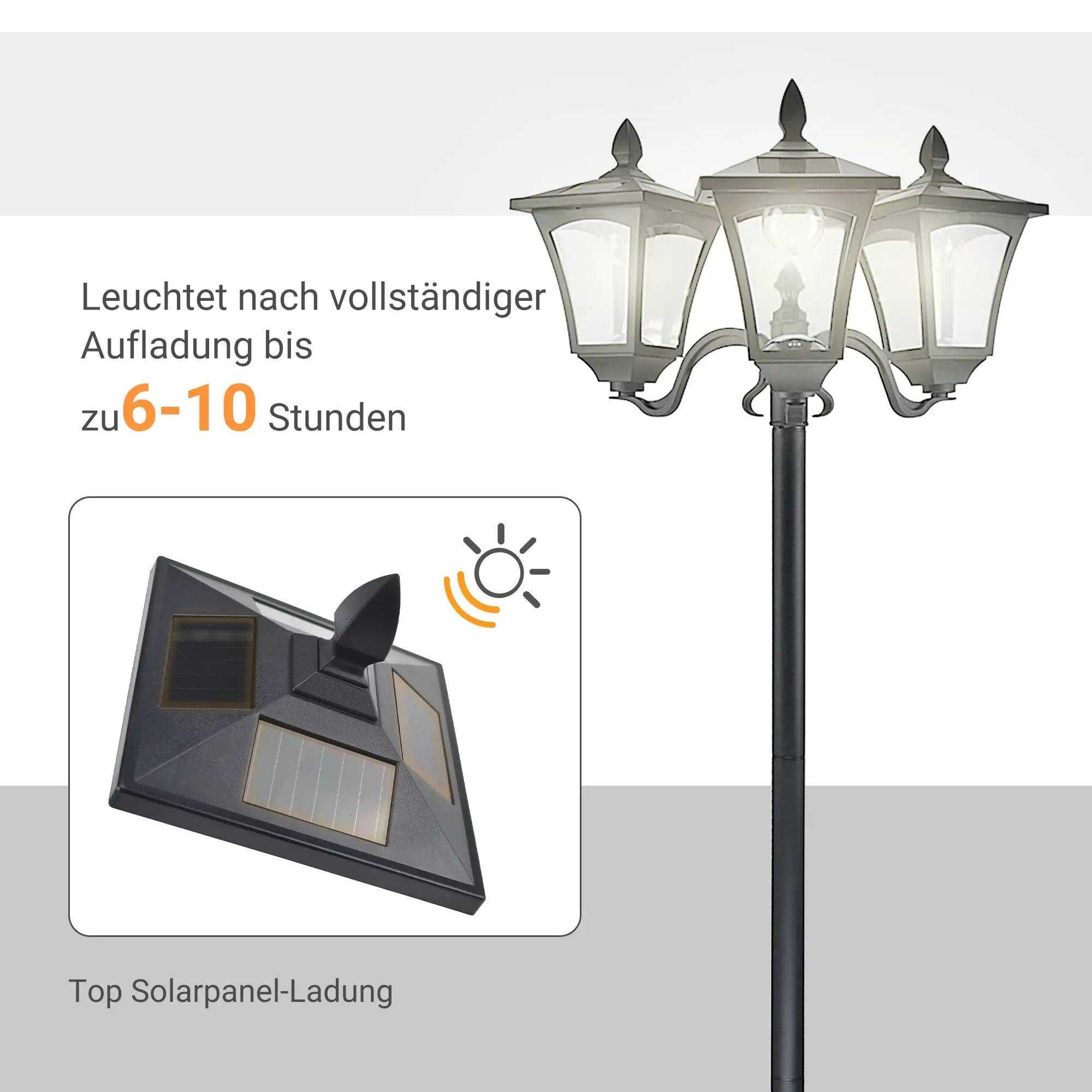 Outsunny Соларен градински фенер с 3 пламъка  с LED 120 лумена IP44