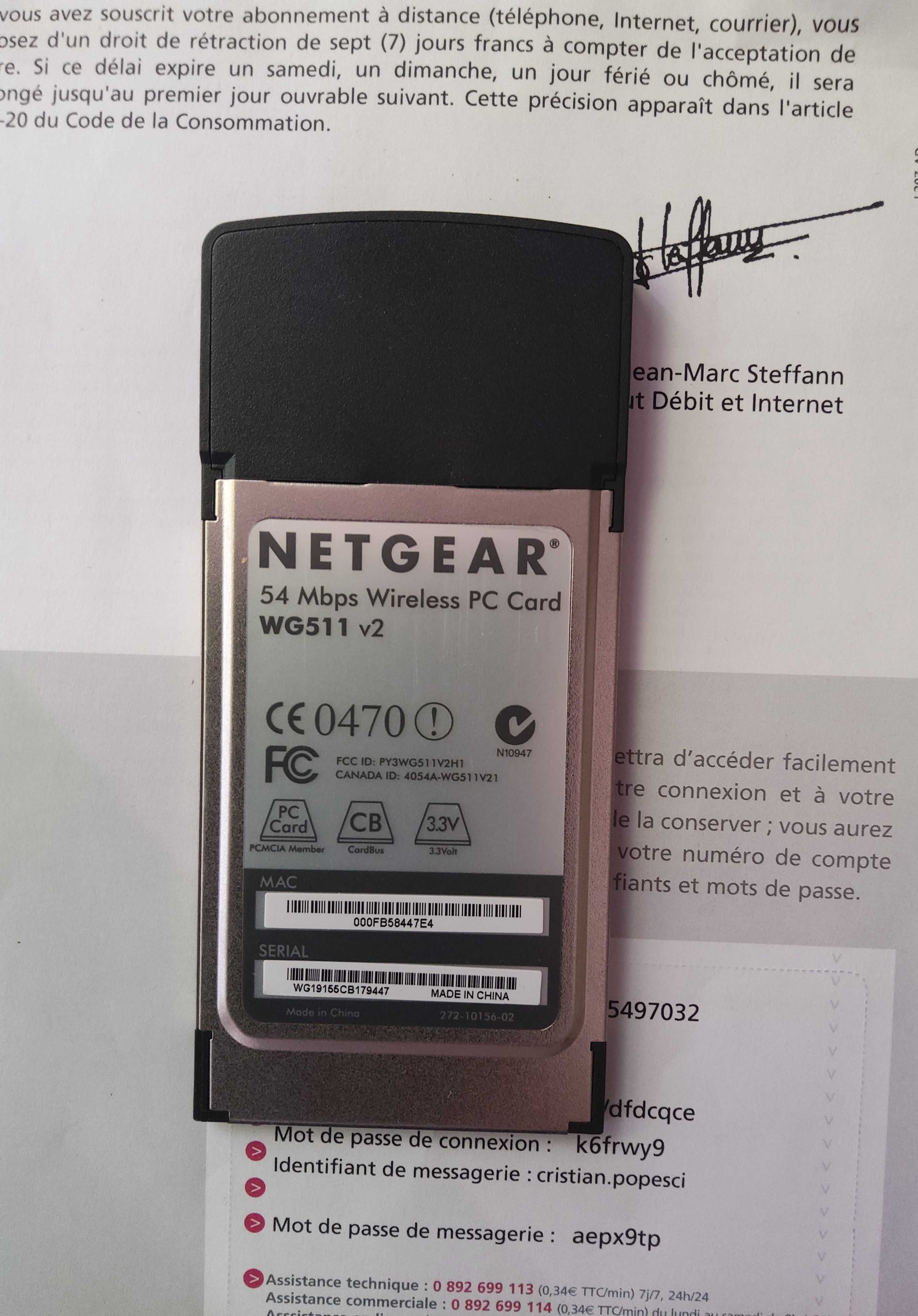 Netgear 54 Mbps Wireless PC card WG511 v2