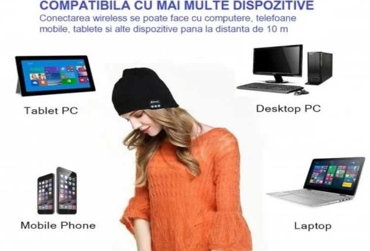 Fes Negru, Caciula Unisex cu Casti Bluetooth Incorporate, 0150BSL