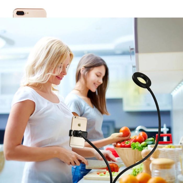 Clema cu suport flexibil telefon + lampa LED ring vlogging youtube