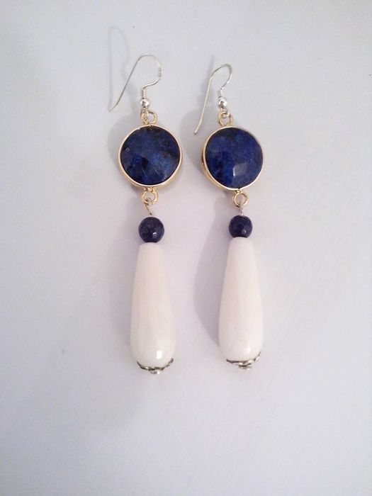 cercei argint,jad si lapis lazuli,lungi,eleganti